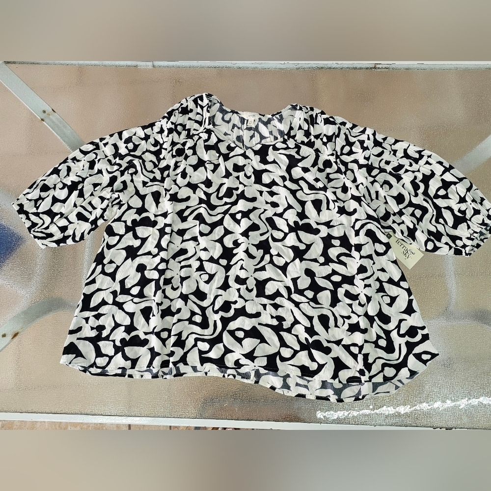 Terra & Sky Woman's Boho Minimalist Abstract Blouse Plus Size 3X Flowy Top - Picture 8 of 14